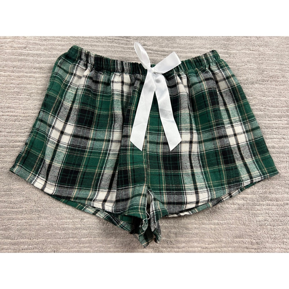 Unbranded Pajama Shorts‎ Womens M Green Plaid Sleepwear Bow Elastic Waist 26485
